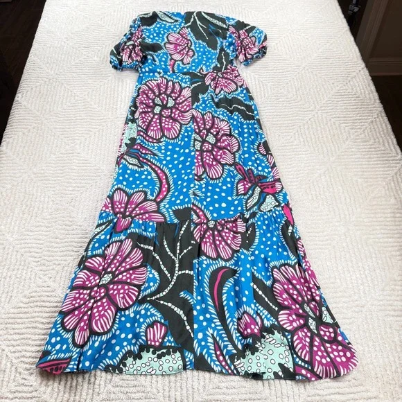Rhode Floral Puff Sleeve Maxi Dress Women's 6 Blue Pink Ester Boho Garden Party - Picture 2 of 11
